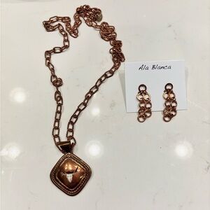 NWT Ala Blanca Copper Multi Ring Drop Pendant Necklace & Matching Drop Earrings